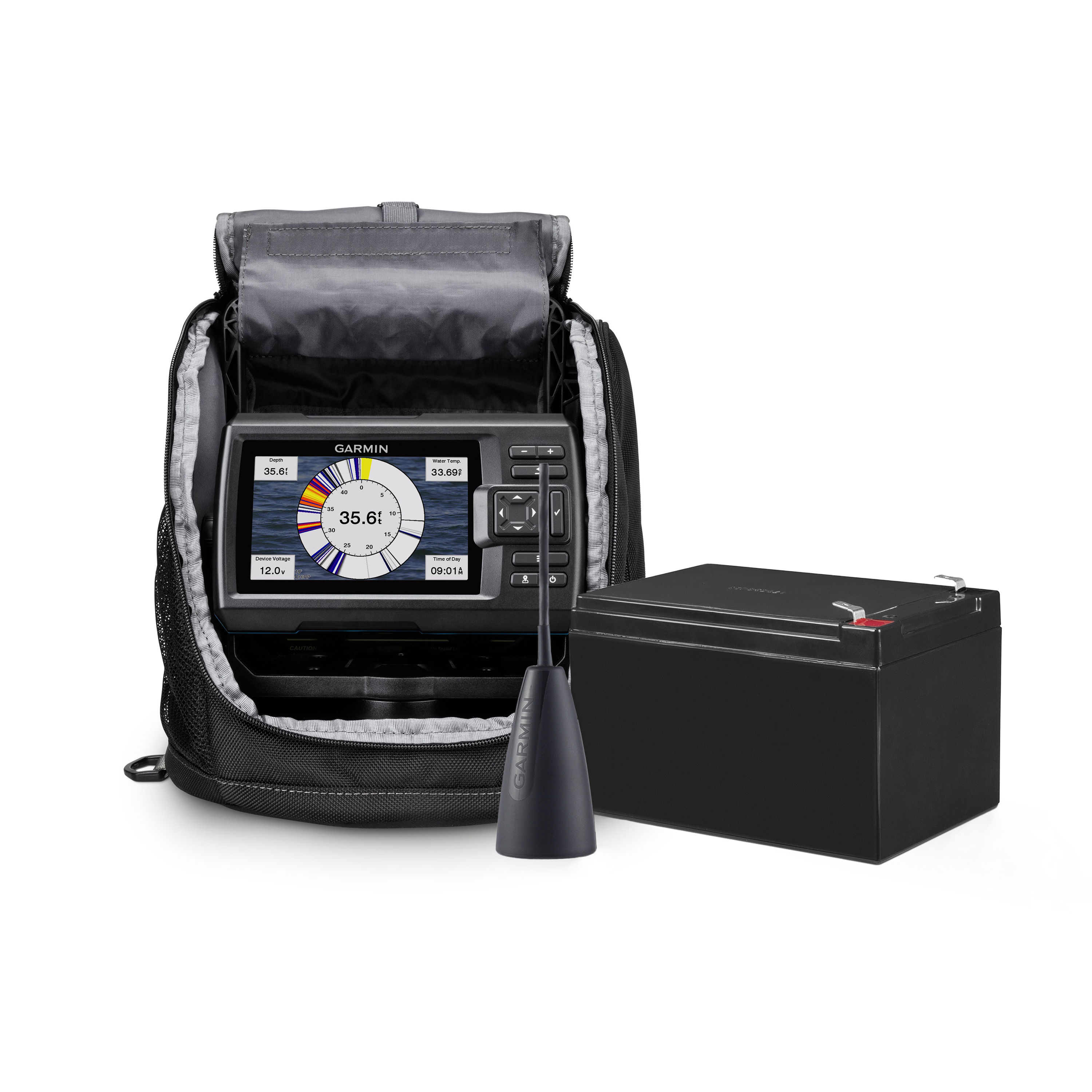 Garmin STRIKER Vivid 5cv Bundle til Isfiskeri Med GT8HW-IF Transducer og Blybatteri
