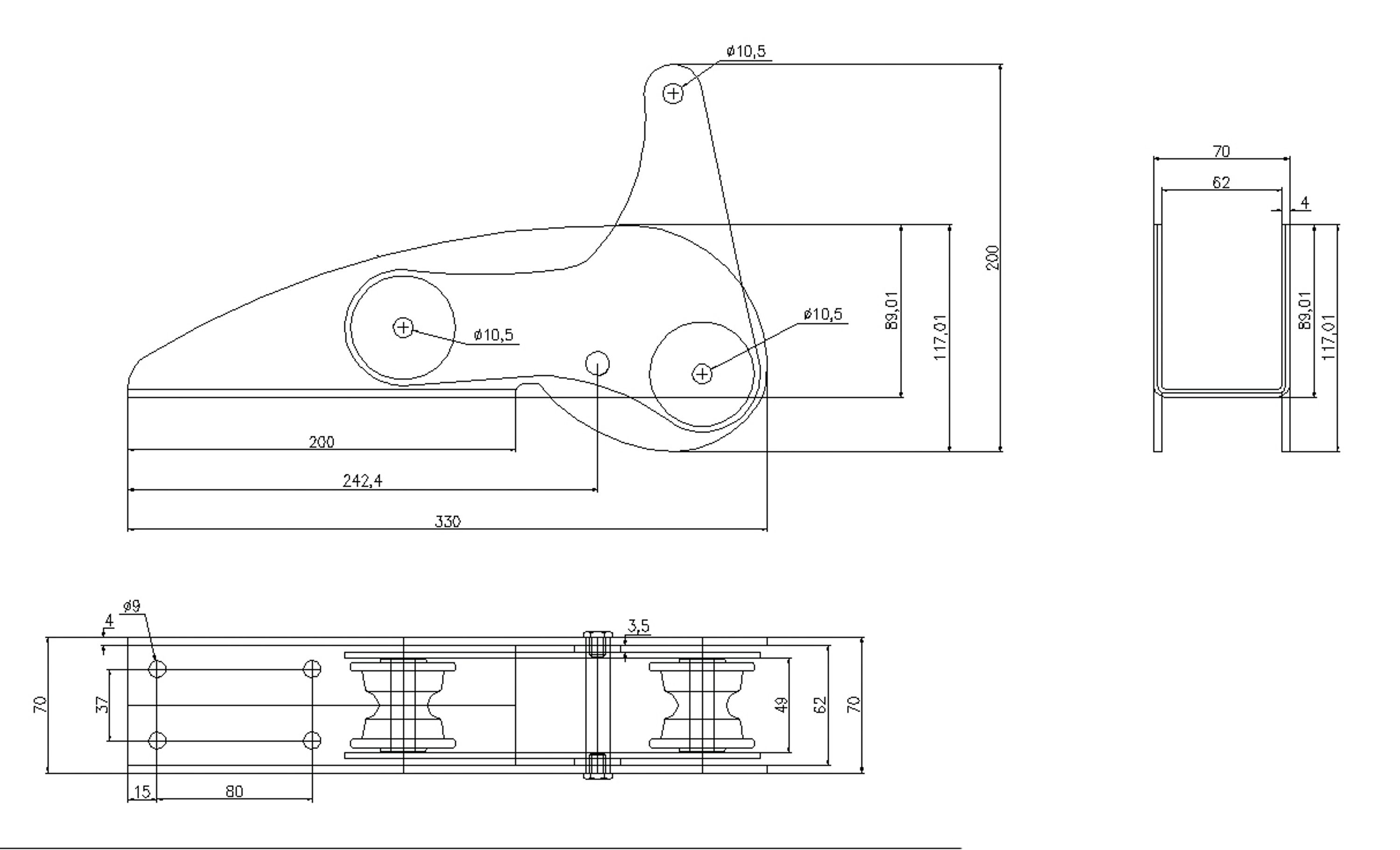 Ankerrulle AISI 316 maks 10 kg. Anker l-330 mm