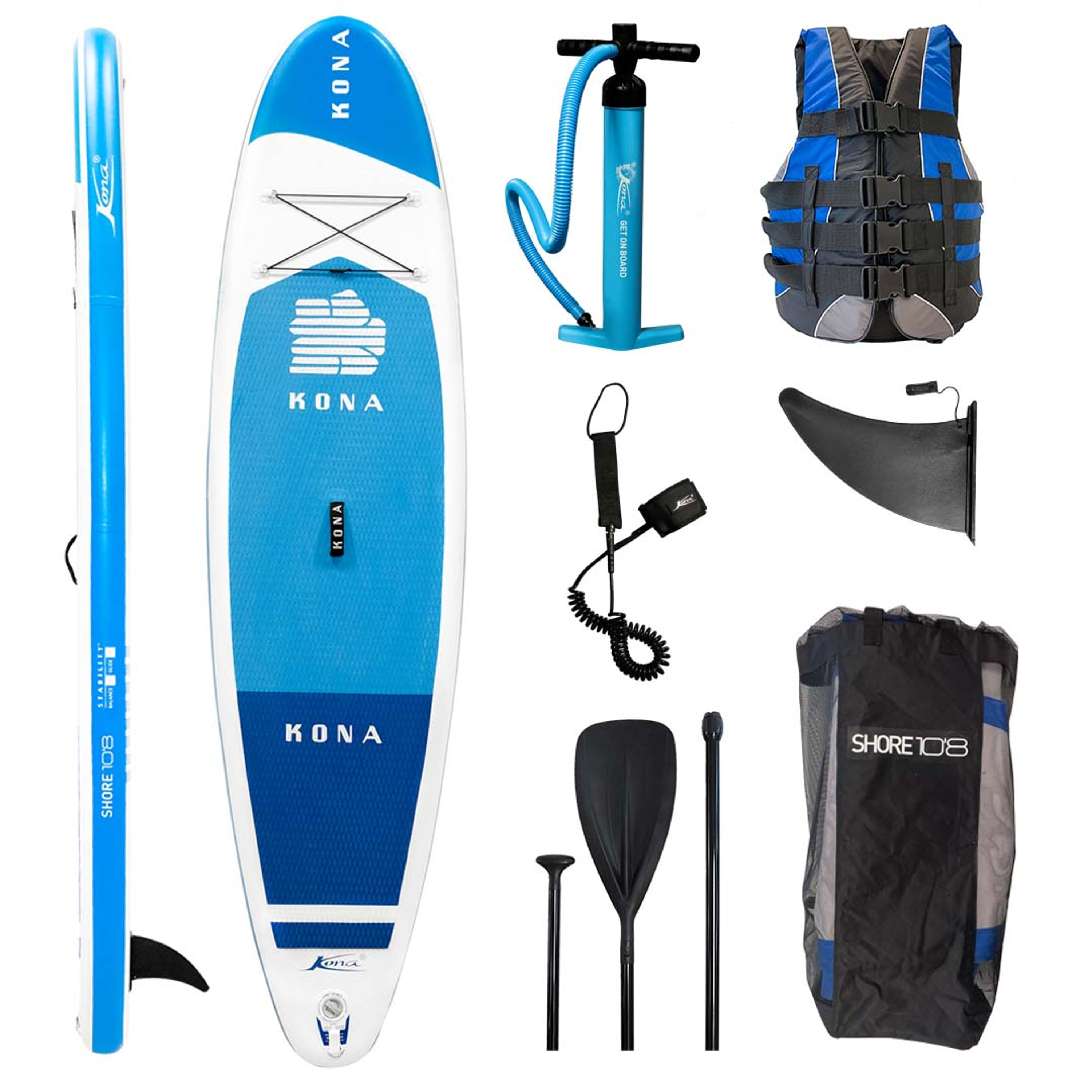 Kona shore air sup 10.8, komplett kit inkl. Redningsvest